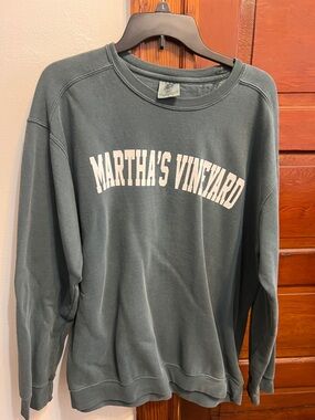 Comfort Colors Men's Crewneck Sweatshirt in Slate Green with White Print